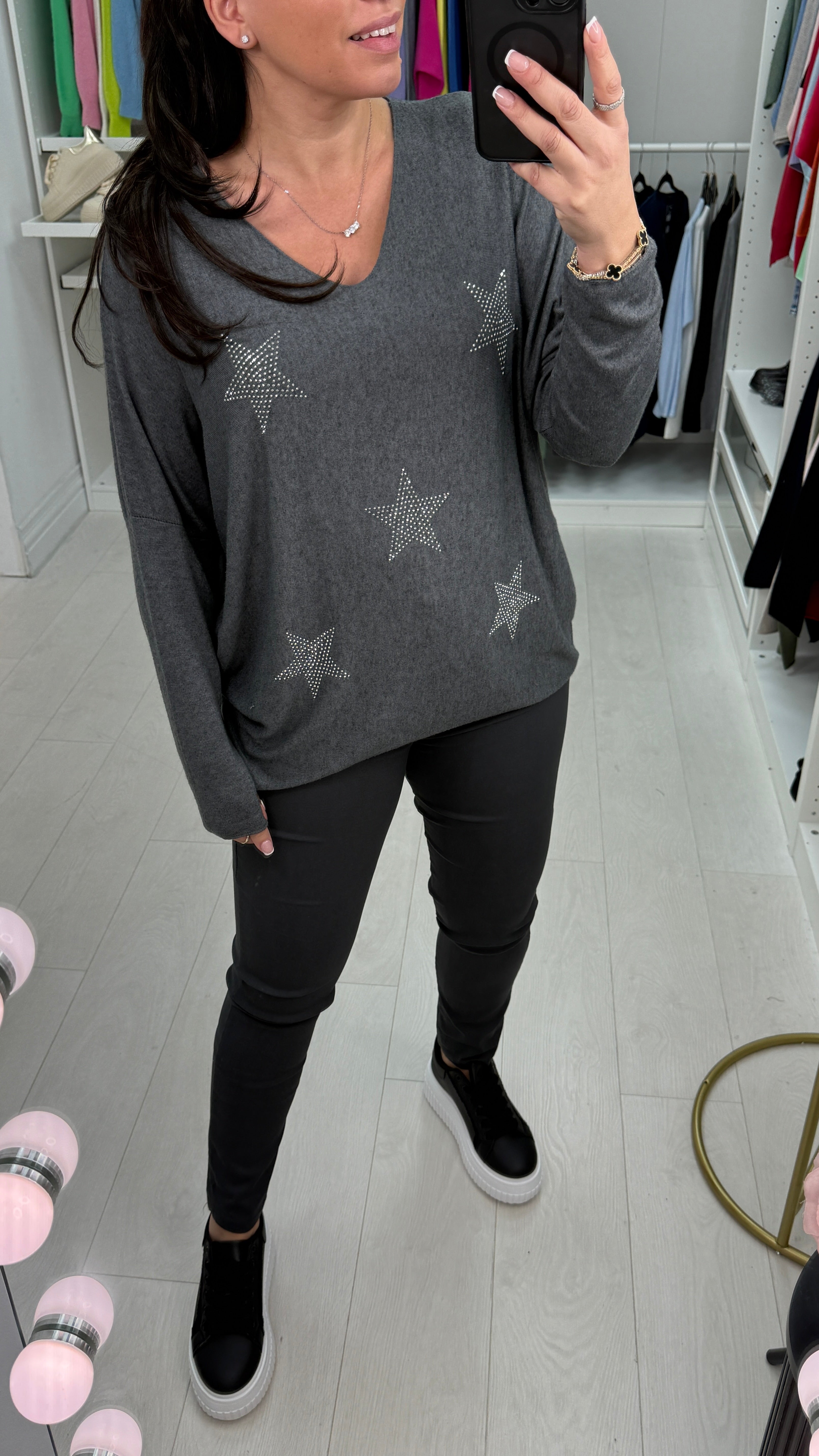 Danila Super Soft Studded Star Print Thin Knit Jumper