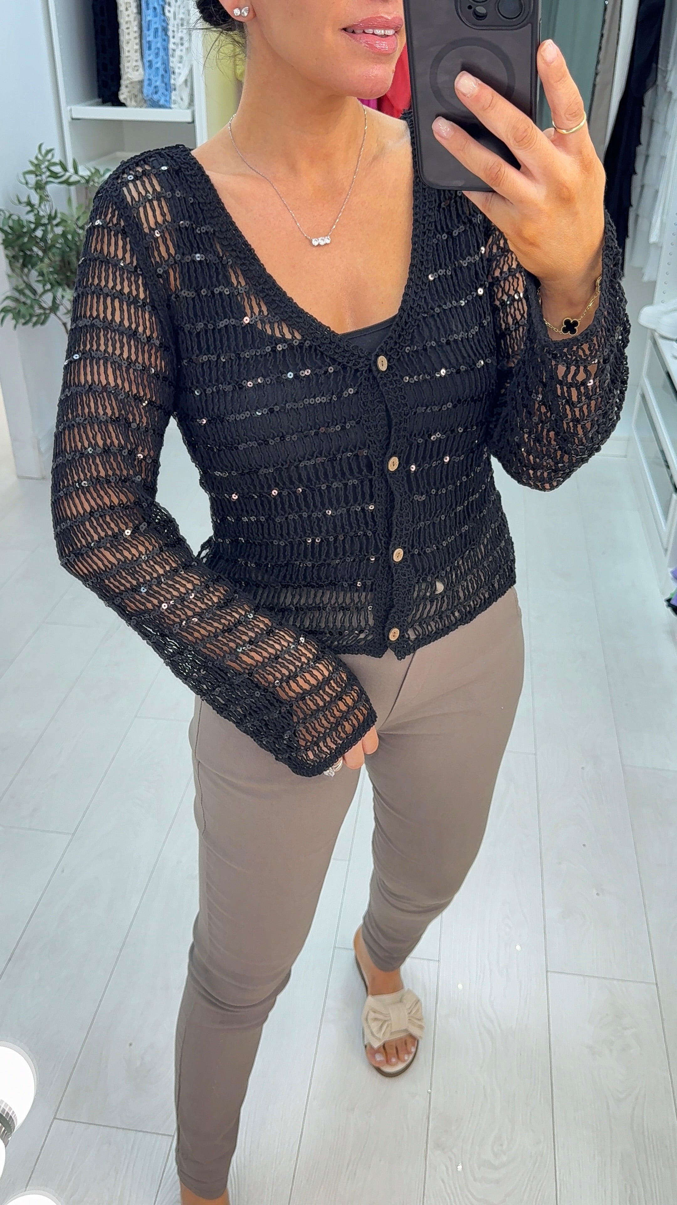 Roseanna Sequin Embellished Crochet Cardigan