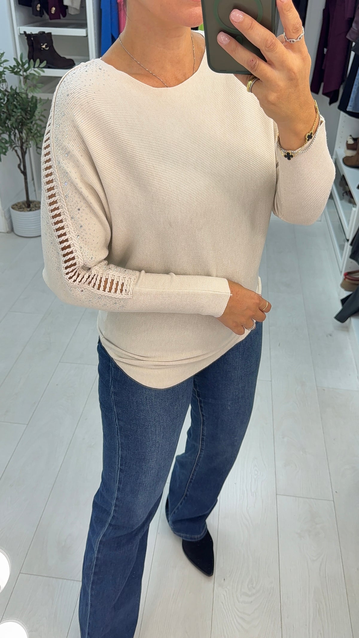 Kamara Open Stitch Embellished Sleeve Jumper