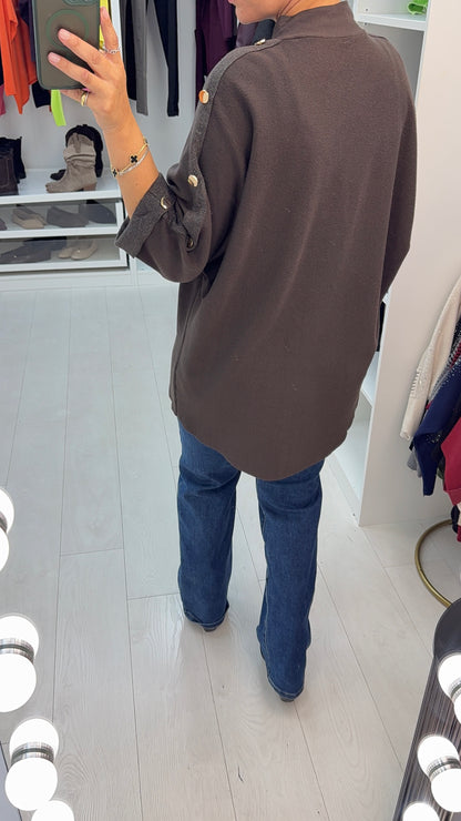 Lienna Lurex & Button Detailed Loose Fit Jumper