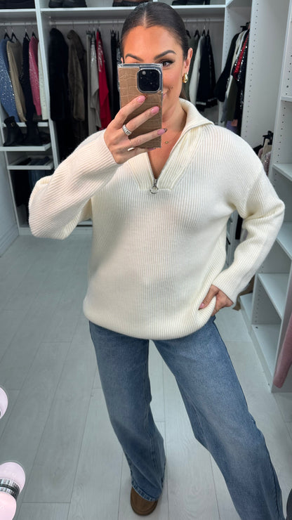 Gisella Ribbed Half-Zip Knit Jumper