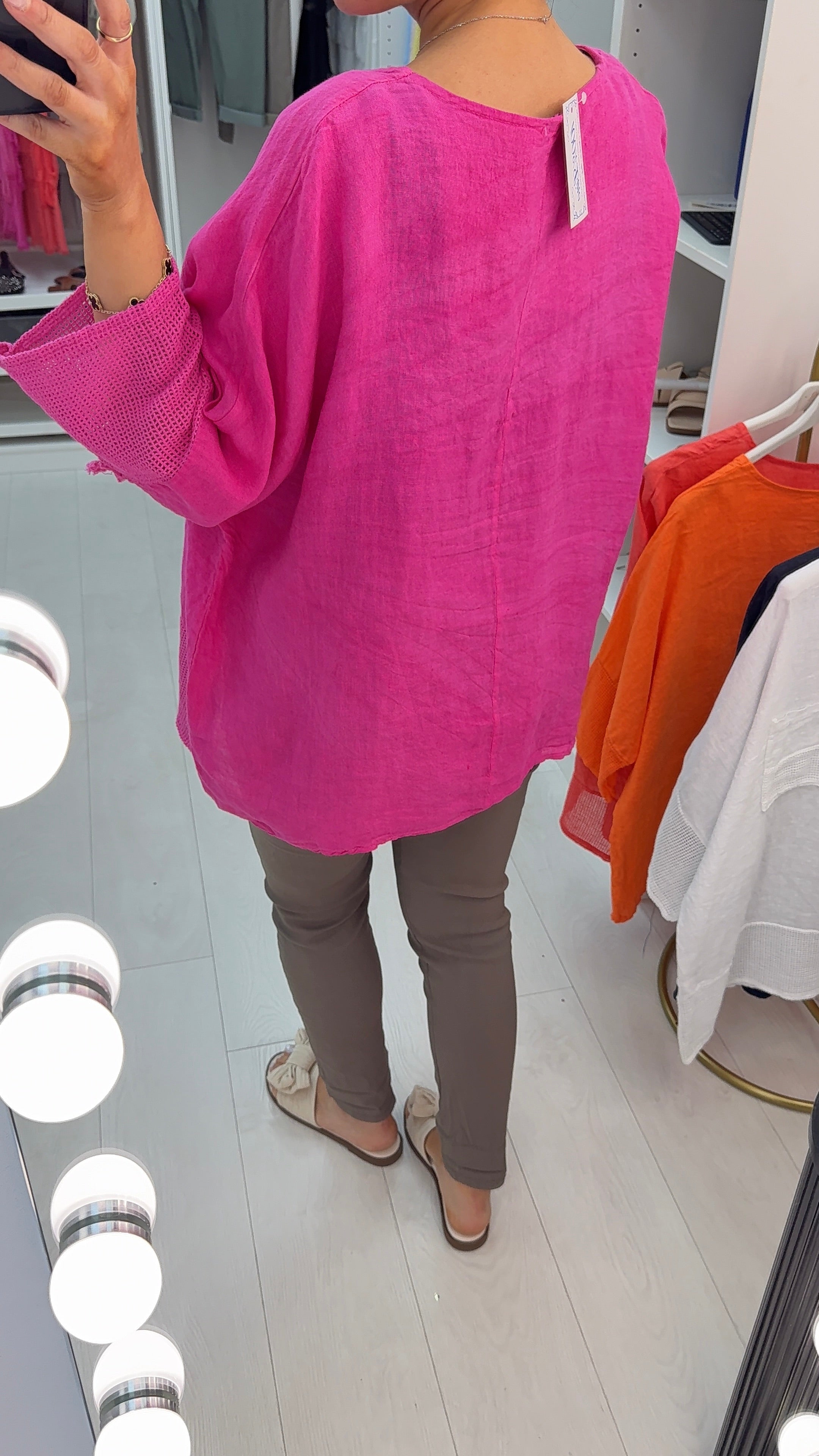 Inaya Plain Loose Fit Waffle Detailed Linen Top