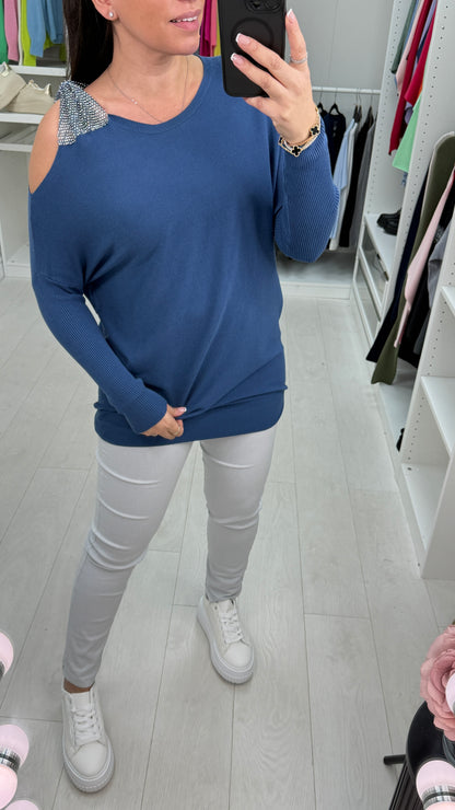 Brontie Diamante Bow Shoulder Detail Jumper