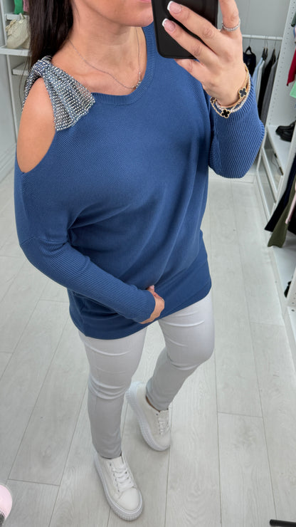 Brontie Diamante Bow Shoulder Detail Jumper