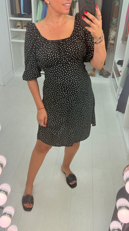 Zayde Black Polka Dot Babydoll Dress