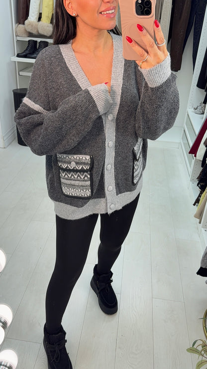 Libbie V Neck Pocket Front Colour Block Cardigan