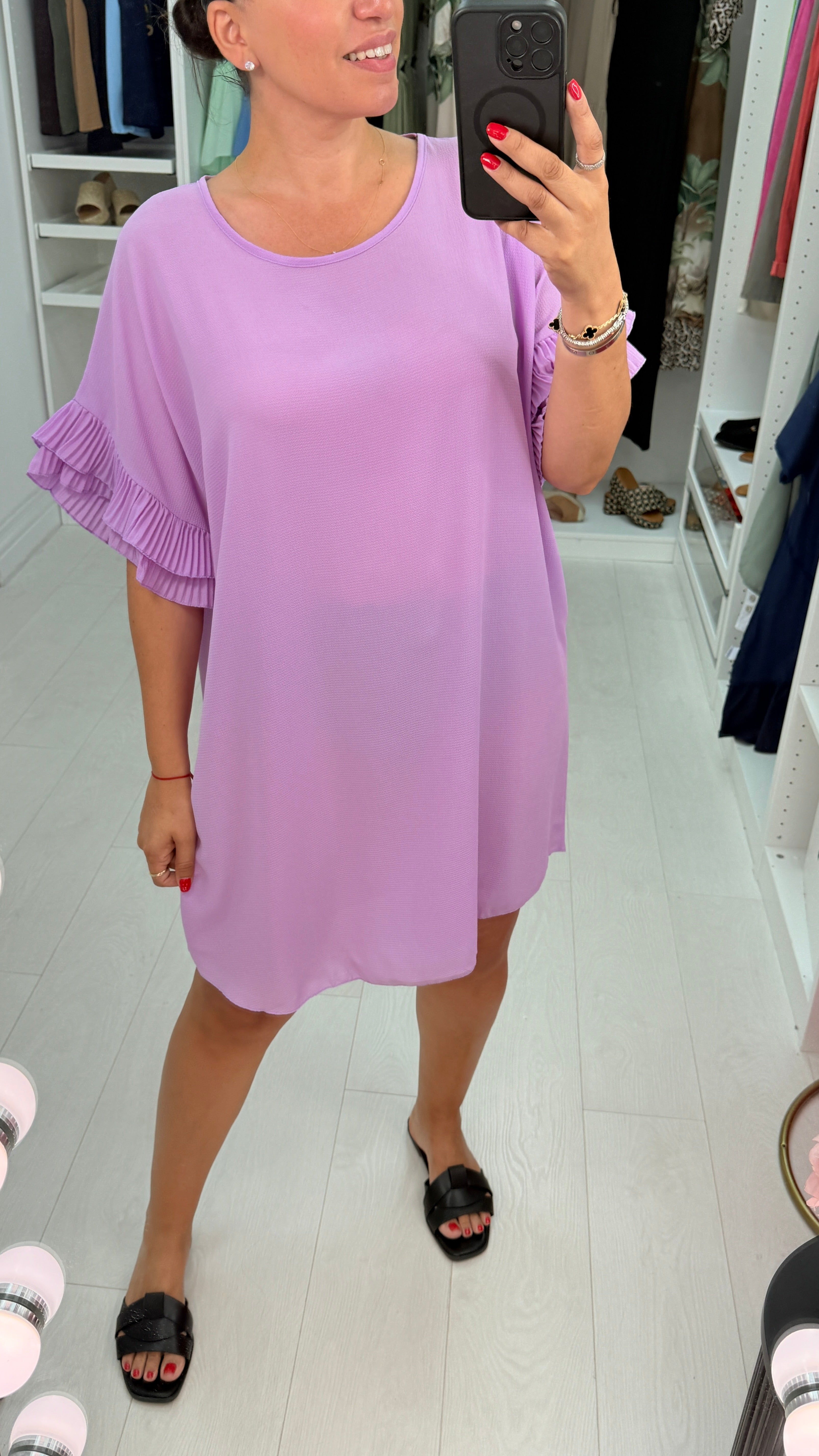 Jordan Pleated Frill Sleeve Loose Fit Dress