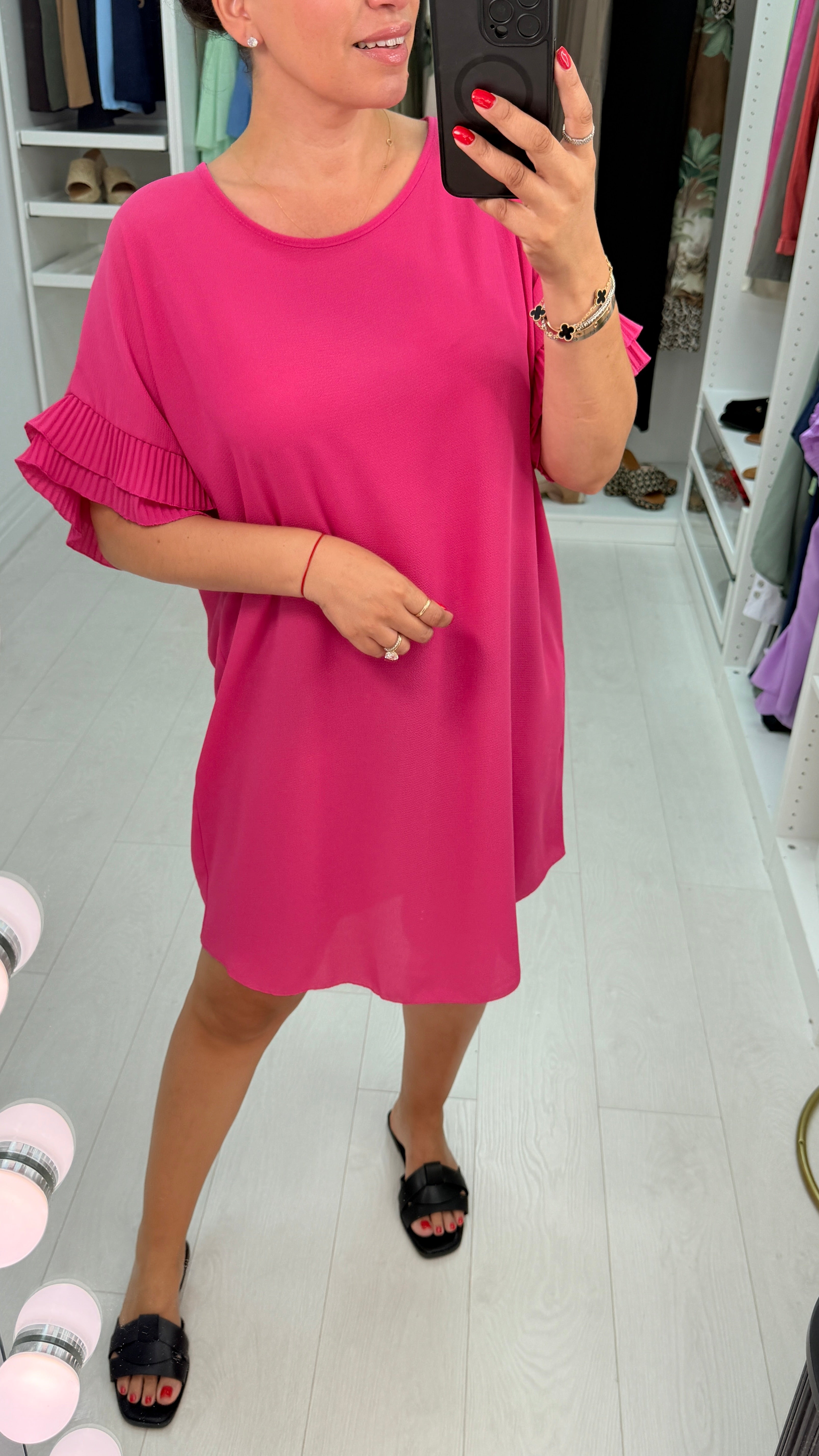 Jordan Pleated Frill Sleeve Loose Fit Dress