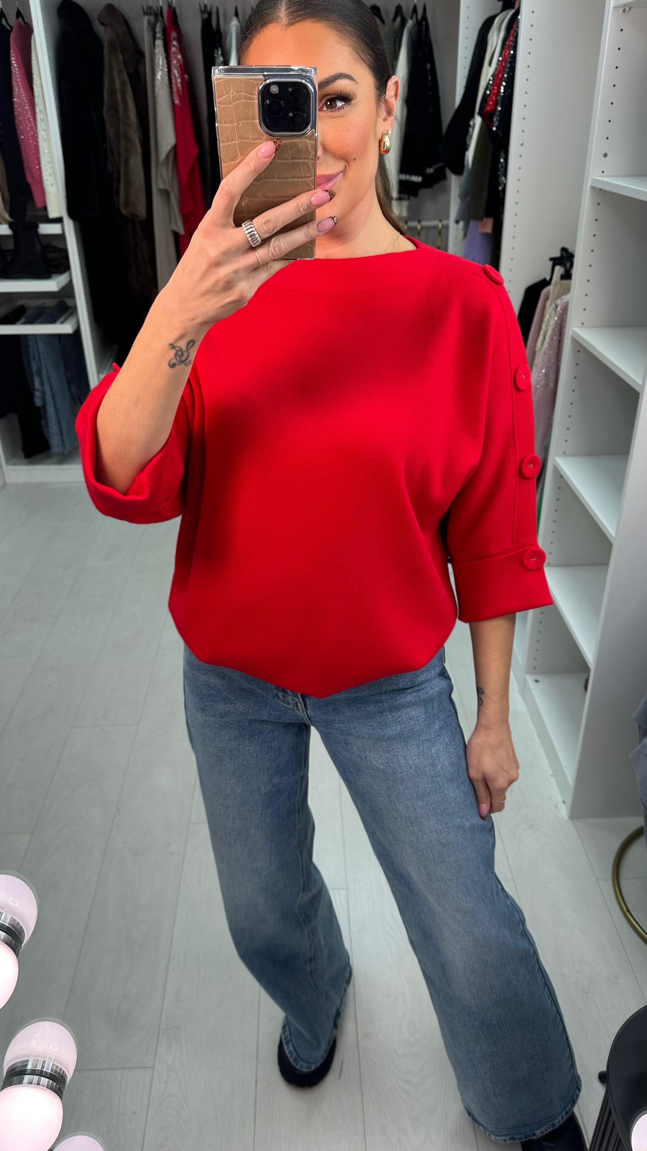 Pavetta Button Detailed 3/4 Sleeve Knit Jumper