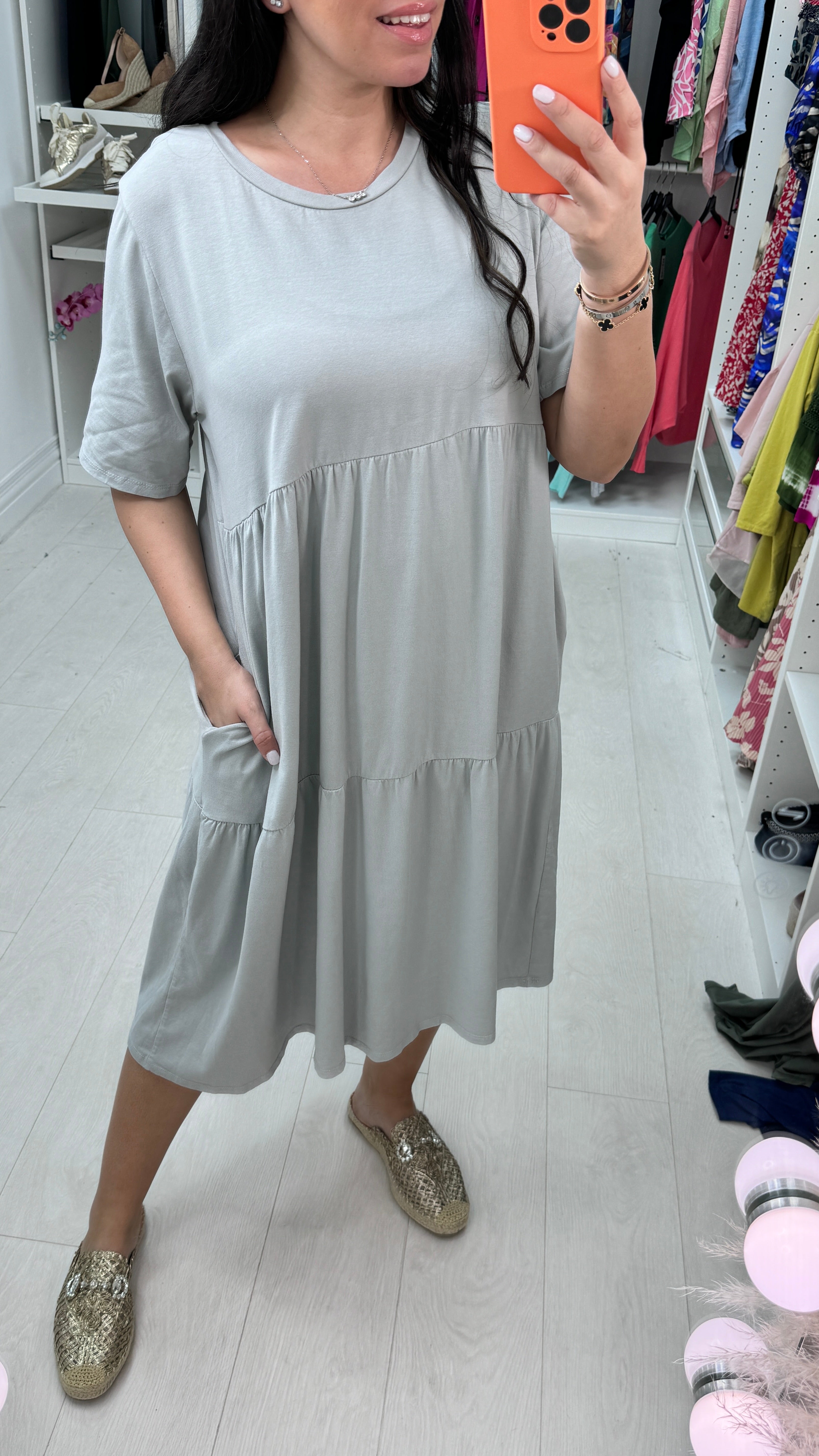 Katey Plain Jersey Tiered Smock T-shirt Dress