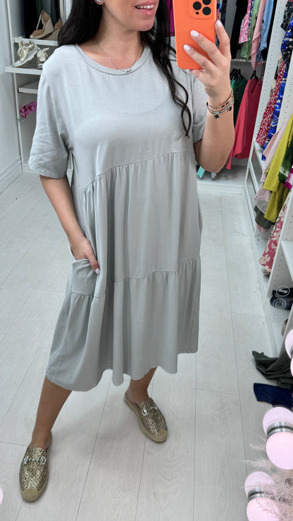 Katey Plain Jersey Tiered Smock T-shirt Dress