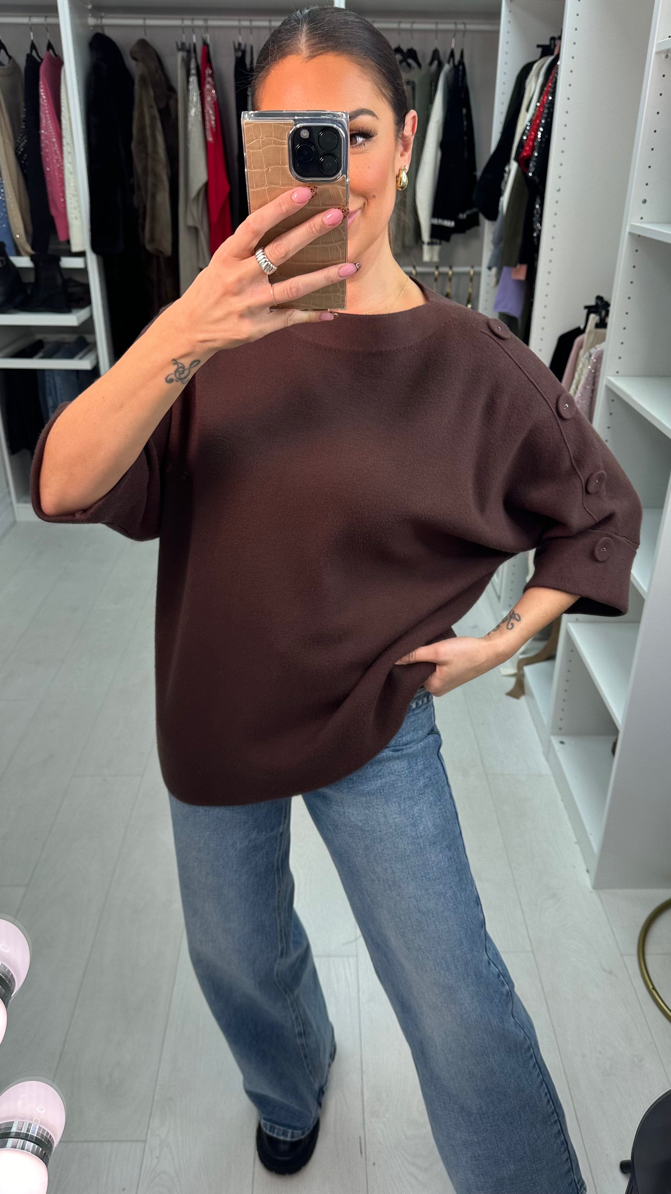 Pavetta Button Detailed 3/4 Sleeve Knit Jumper