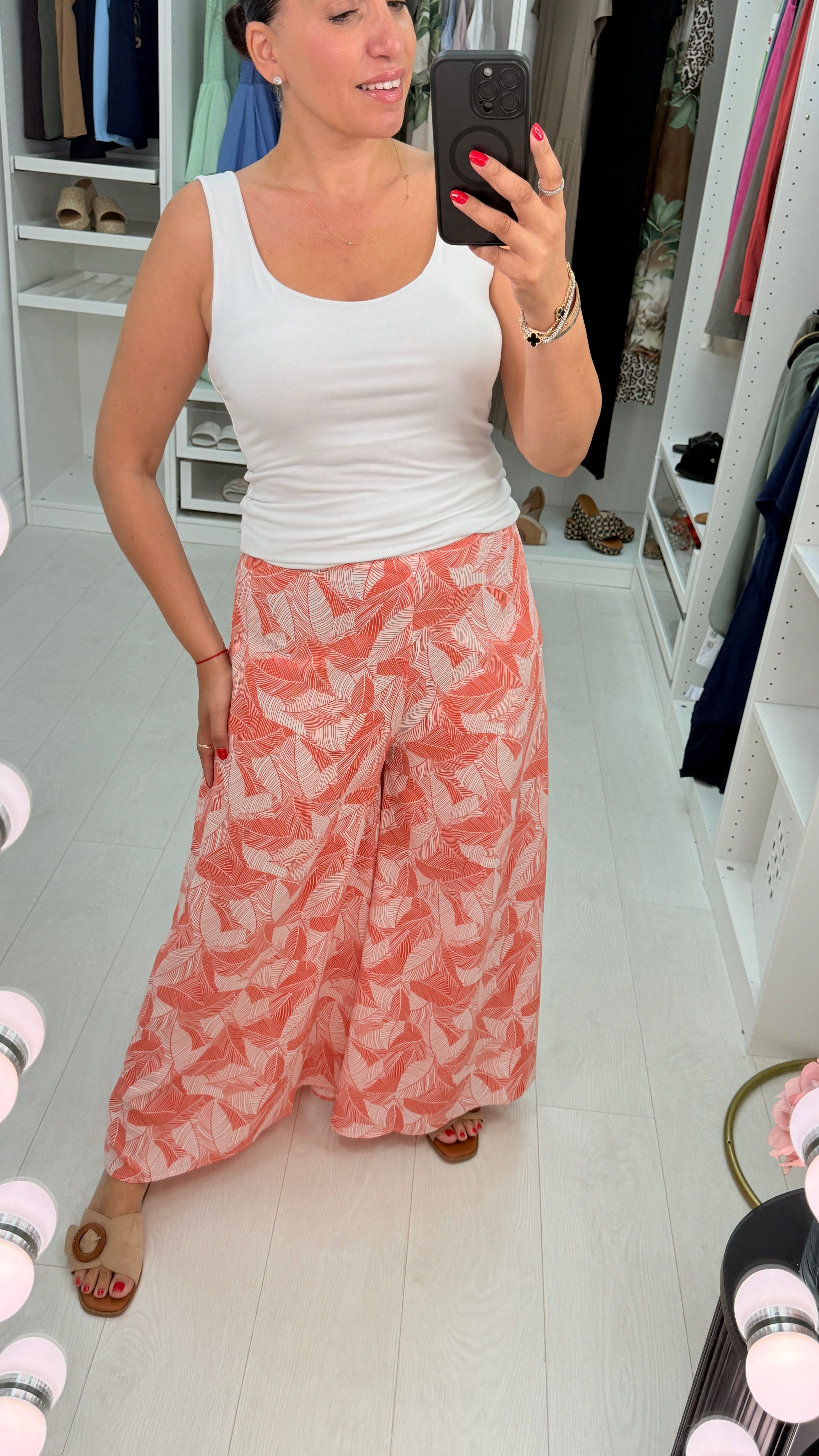 Jaykay Coral Leaf Print Palazzo Trousers