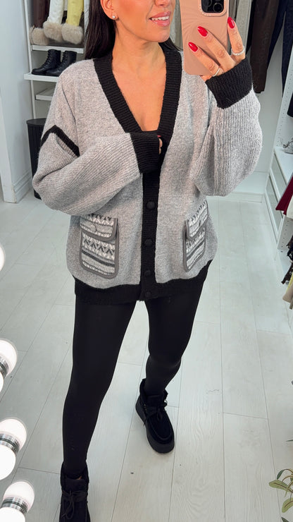 Libbie V Neck Pocket Front Colour Block Cardigan