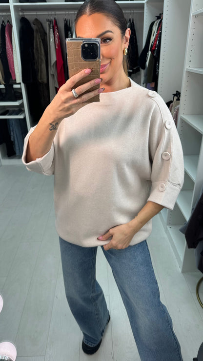 Pavetta Button Detailed 3/4 Sleeve Knit Jumper