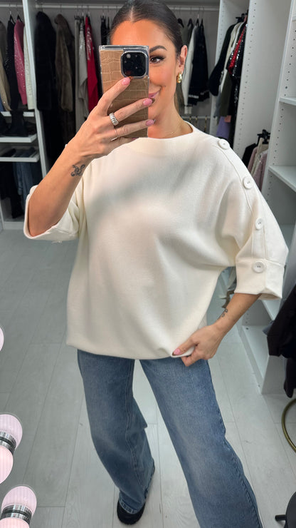 Pavetta Button Detailed 3/4 Sleeve Knit Jumper