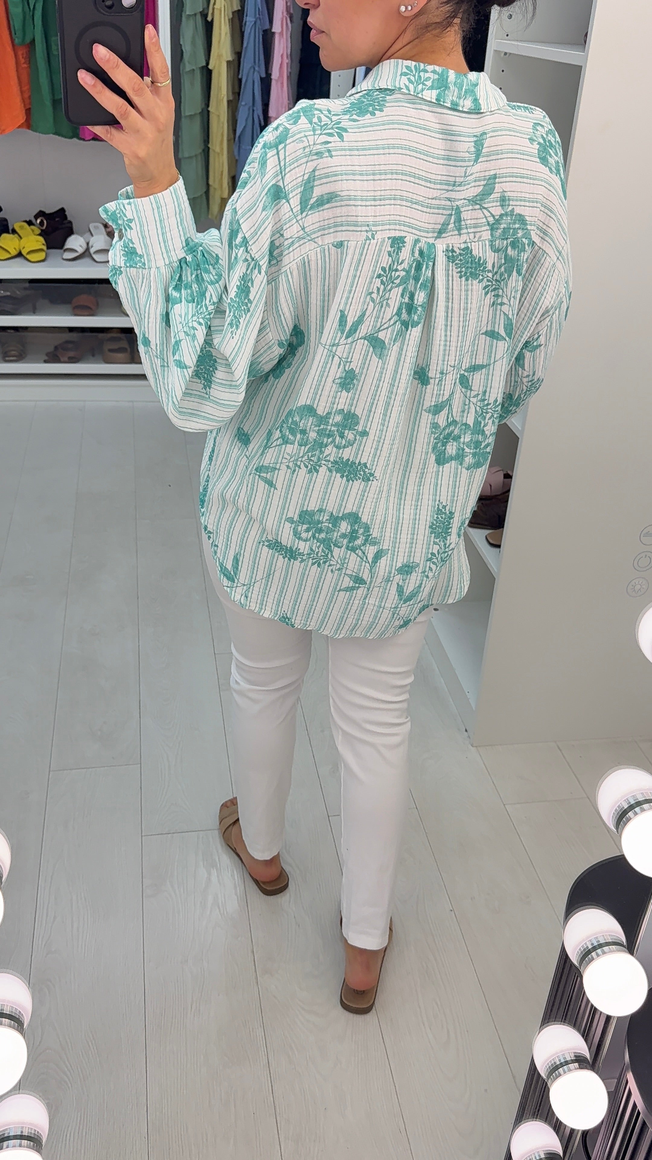 Kimber Floral Pattern Stripe Cheesecloth Shirt