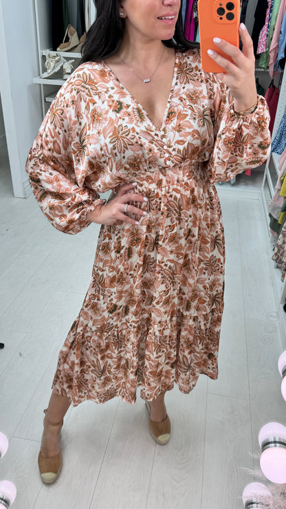 Yulia Flower Print Tiered Midi Dress
