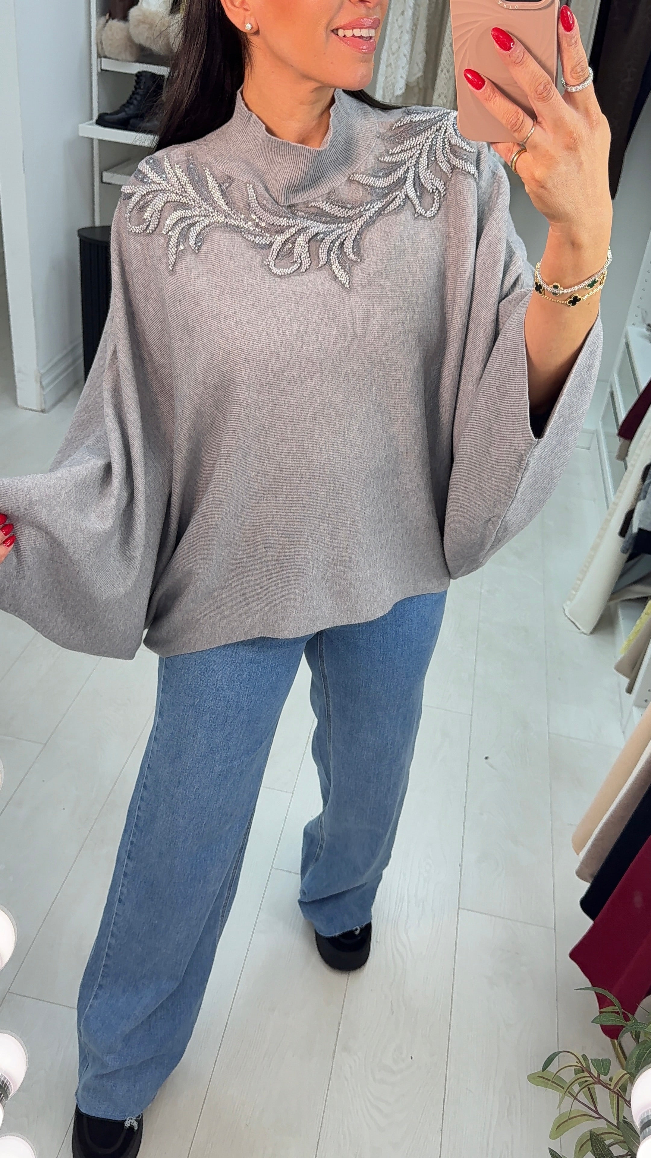 Tilda Embellished Batwing Sleeve High Neck Jumper