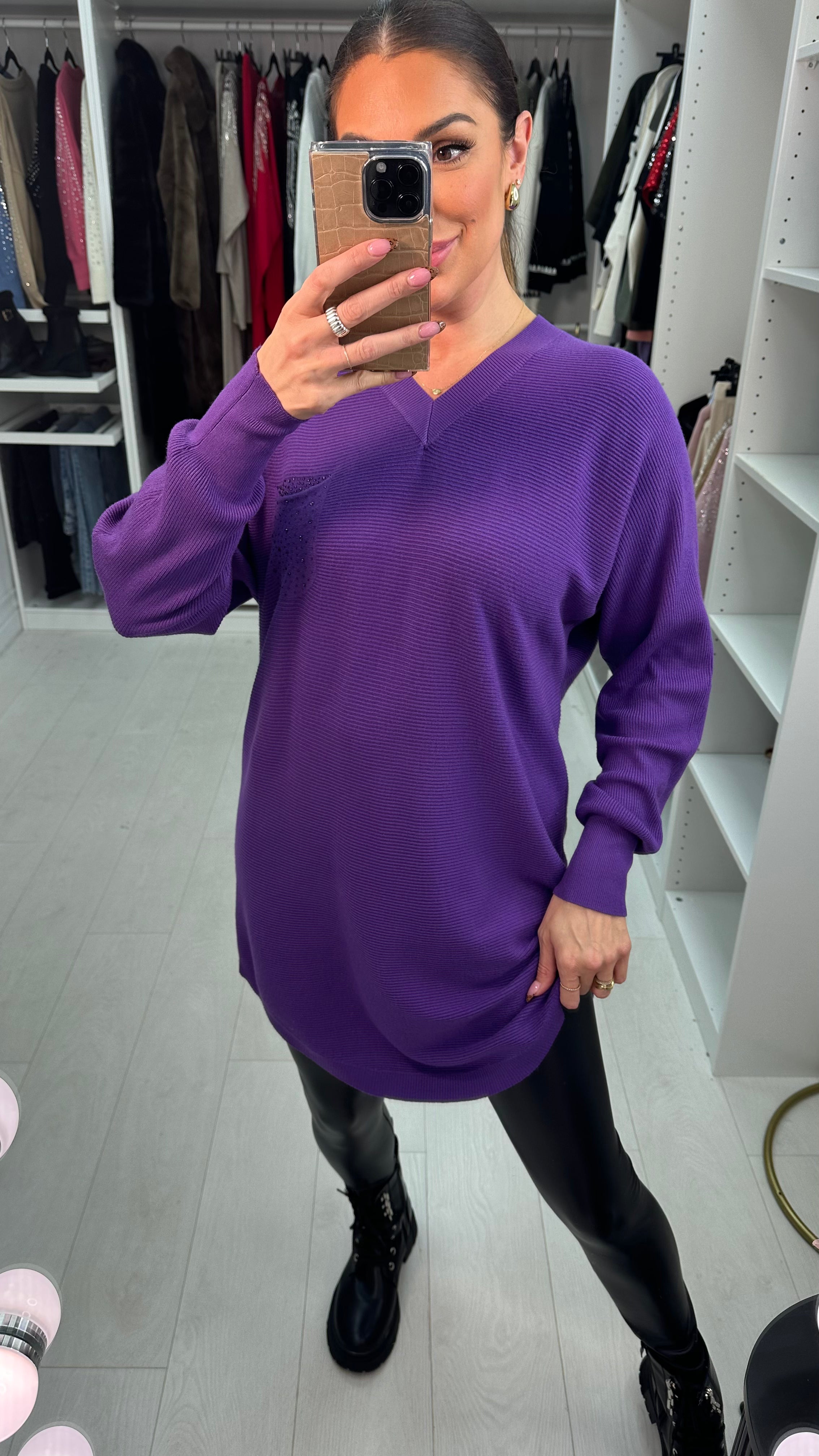 Teyla Plain Detailed Pocket Longline Jumper