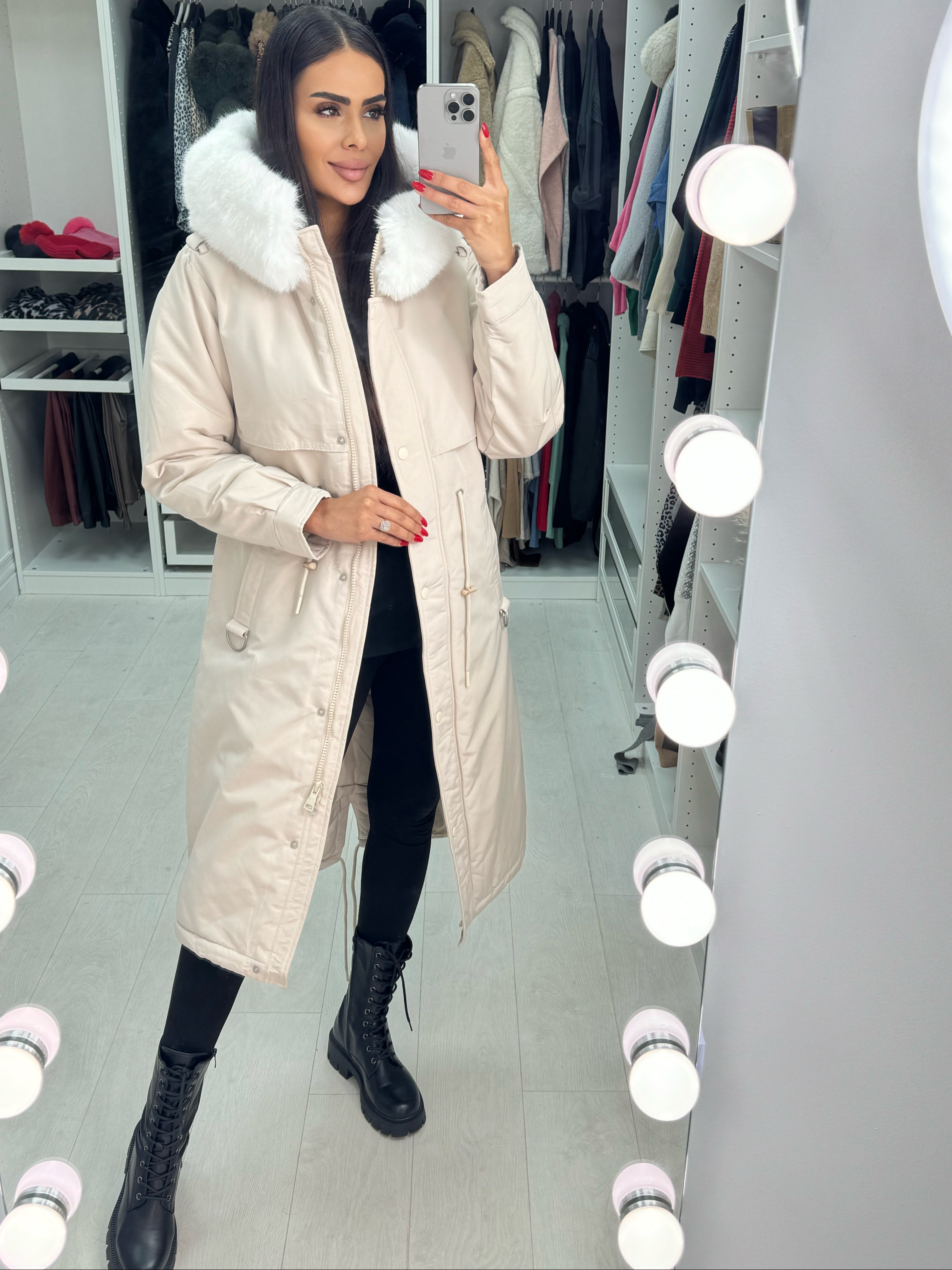 Caylee Cream Faux Fur Hooded Coat