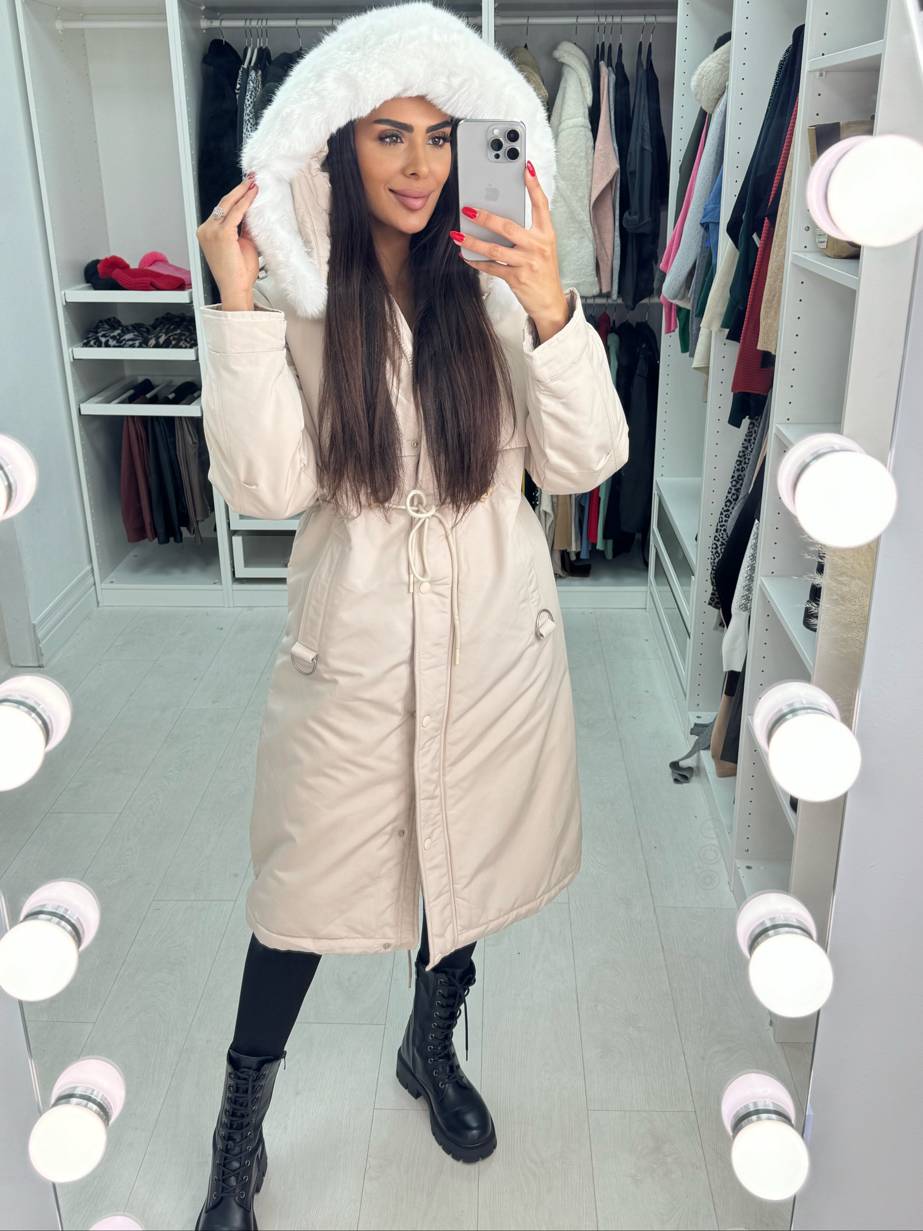 Caylee Cream Faux Fur Hooded Coat