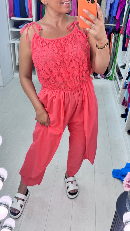 Blakely Plain Lace Detail Loose Fit Jumpsuit