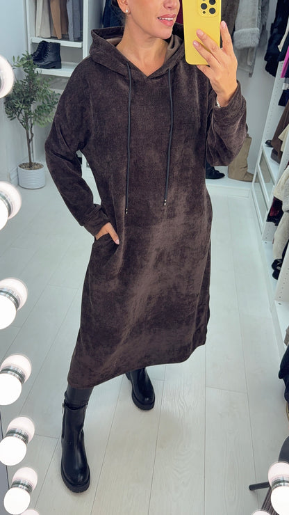 Audrie Plain Corduroy Hooded Dress