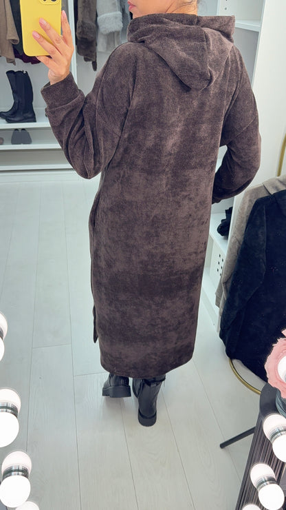 Audrie Plain Corduroy Hooded Dress