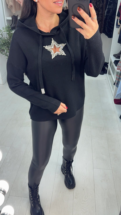 Corrine Embellished Star Detail Hooded Knit Jumper