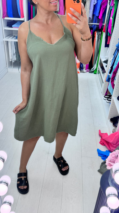 Adaline Plain Cheesecloth Crochet Trim Detail Dress