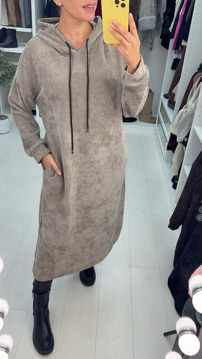 Audrie Plain Corduroy Hooded Dress