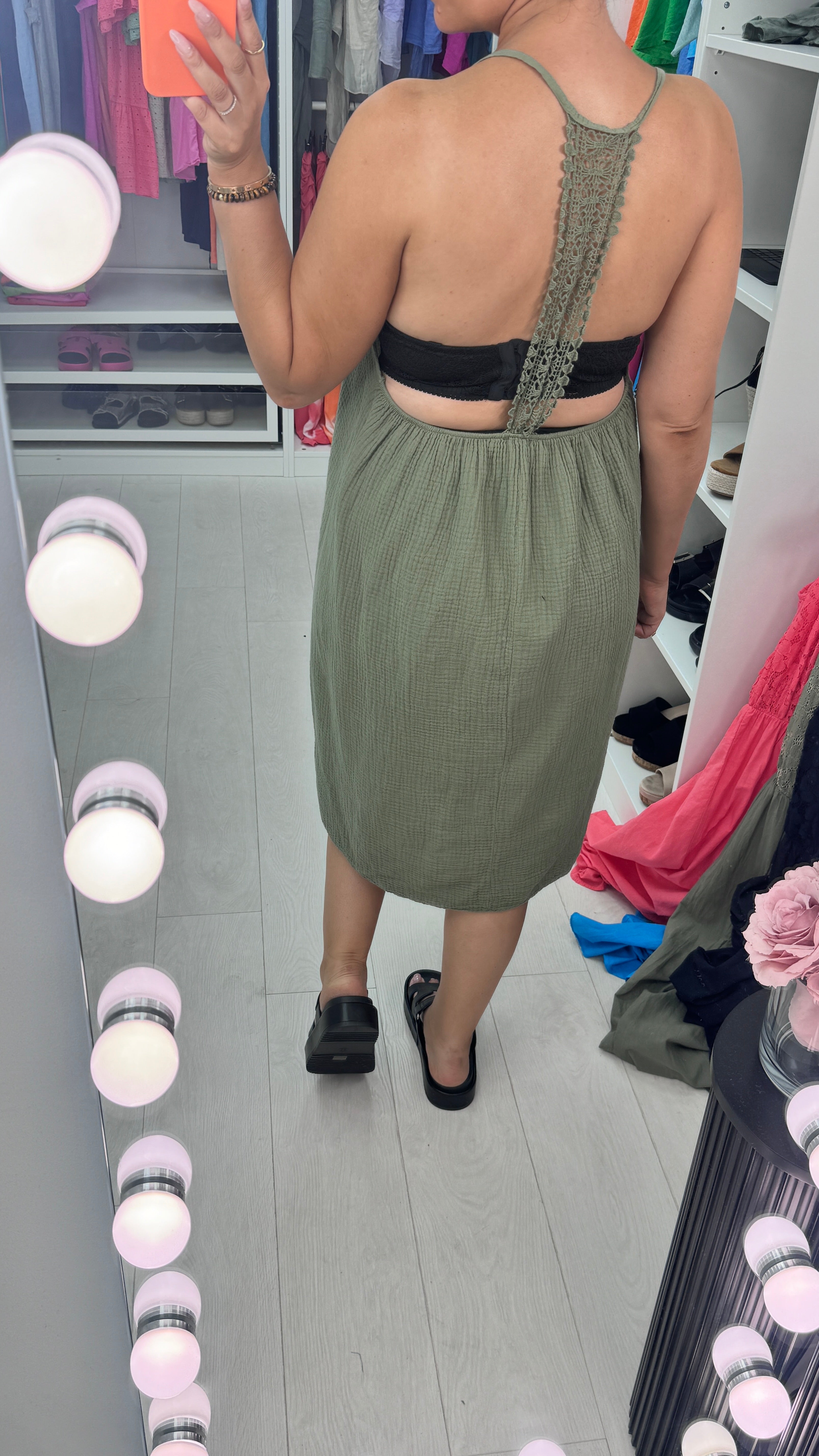 Adaline Plain Cheesecloth Crochet Trim Detail Dress