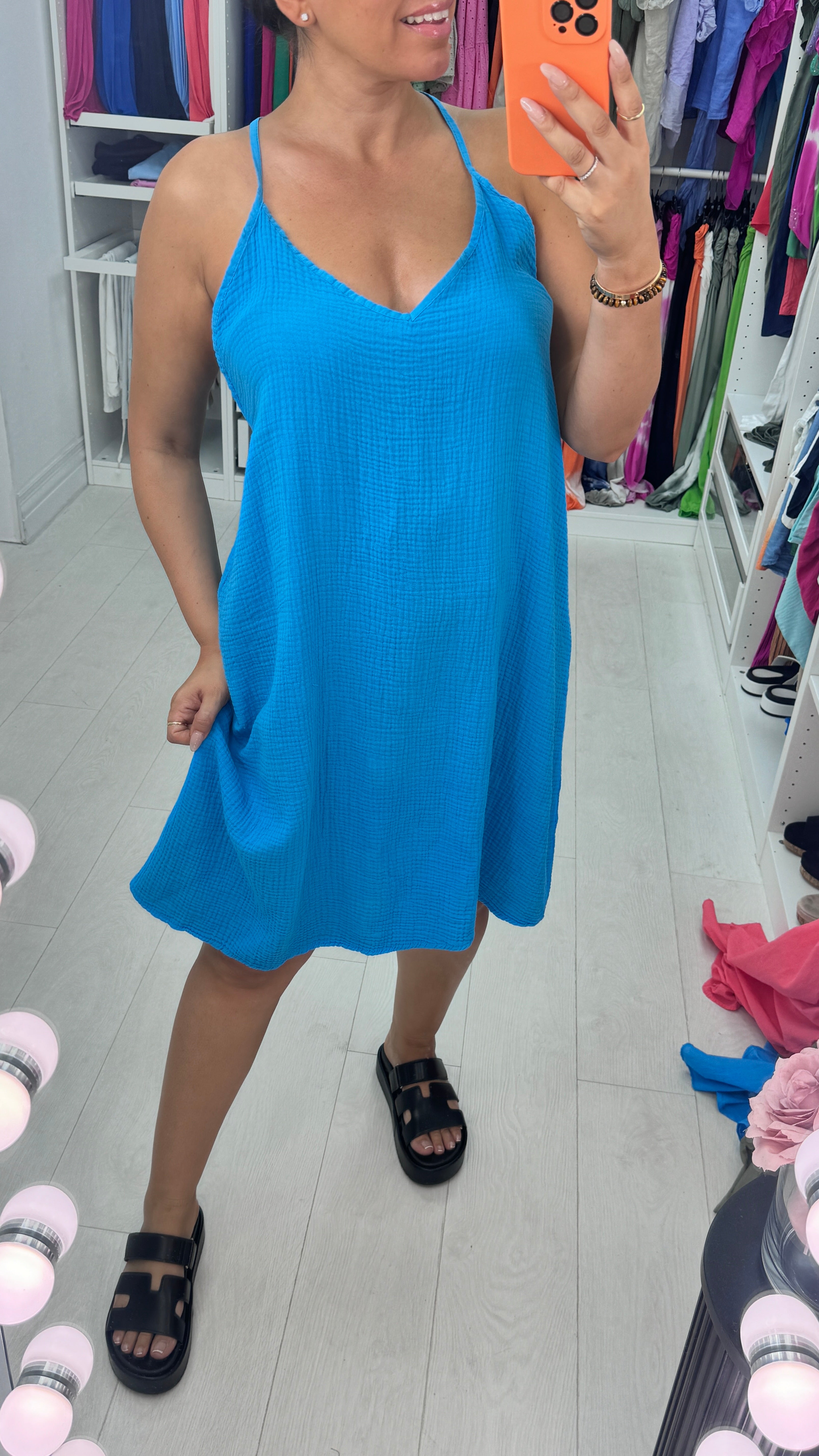 Adaline Plain Cheesecloth Crochet Trim Detail Dress