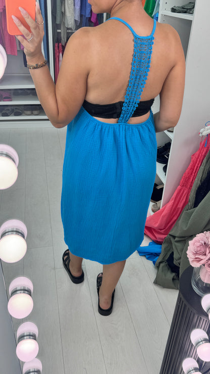 Adaline Plain Cheesecloth Crochet Trim Detail Dress