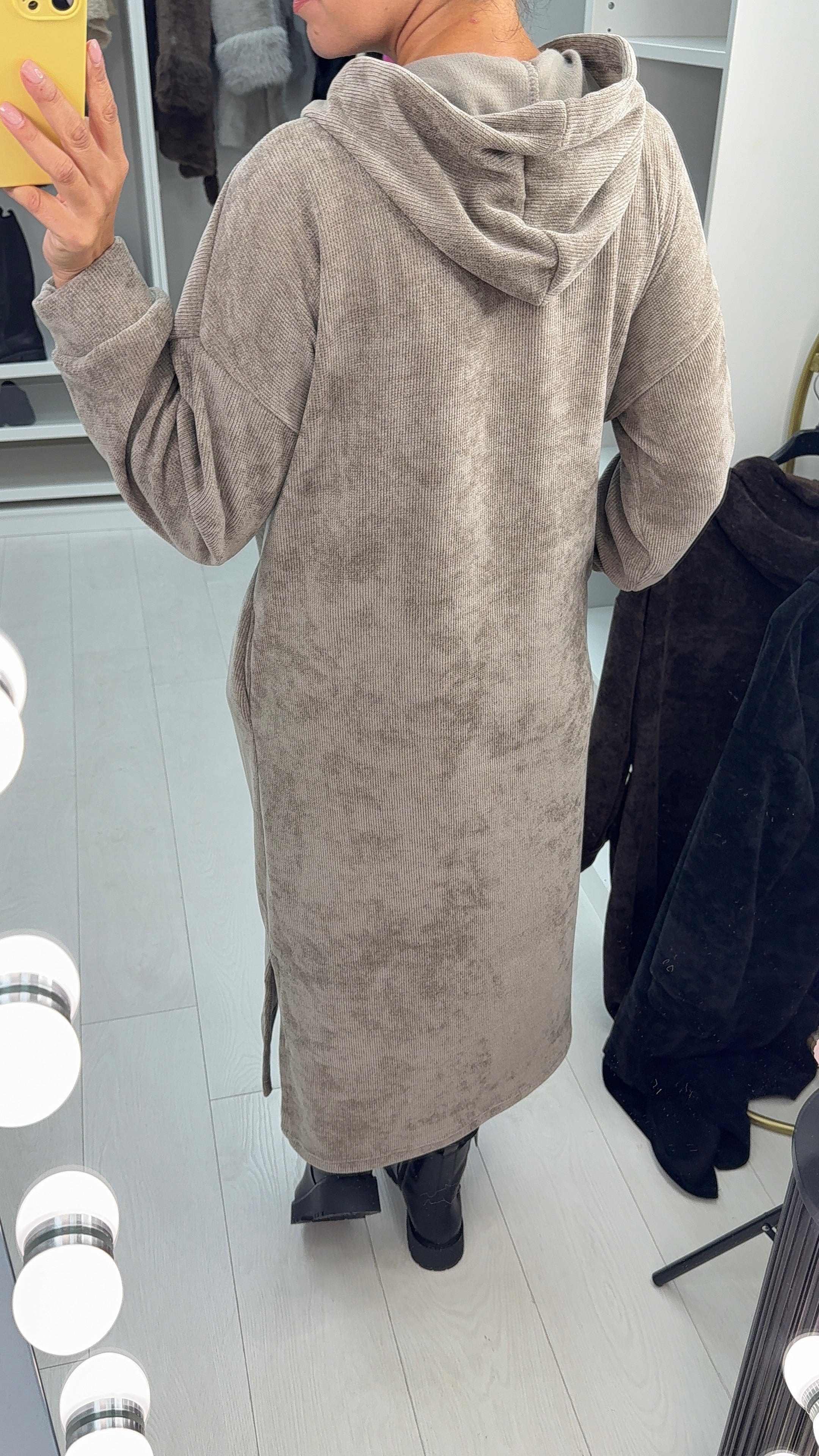 Audrie Plain Corduroy Hooded Dress