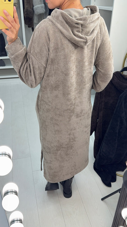 Audrie Plain Corduroy Hooded Dress