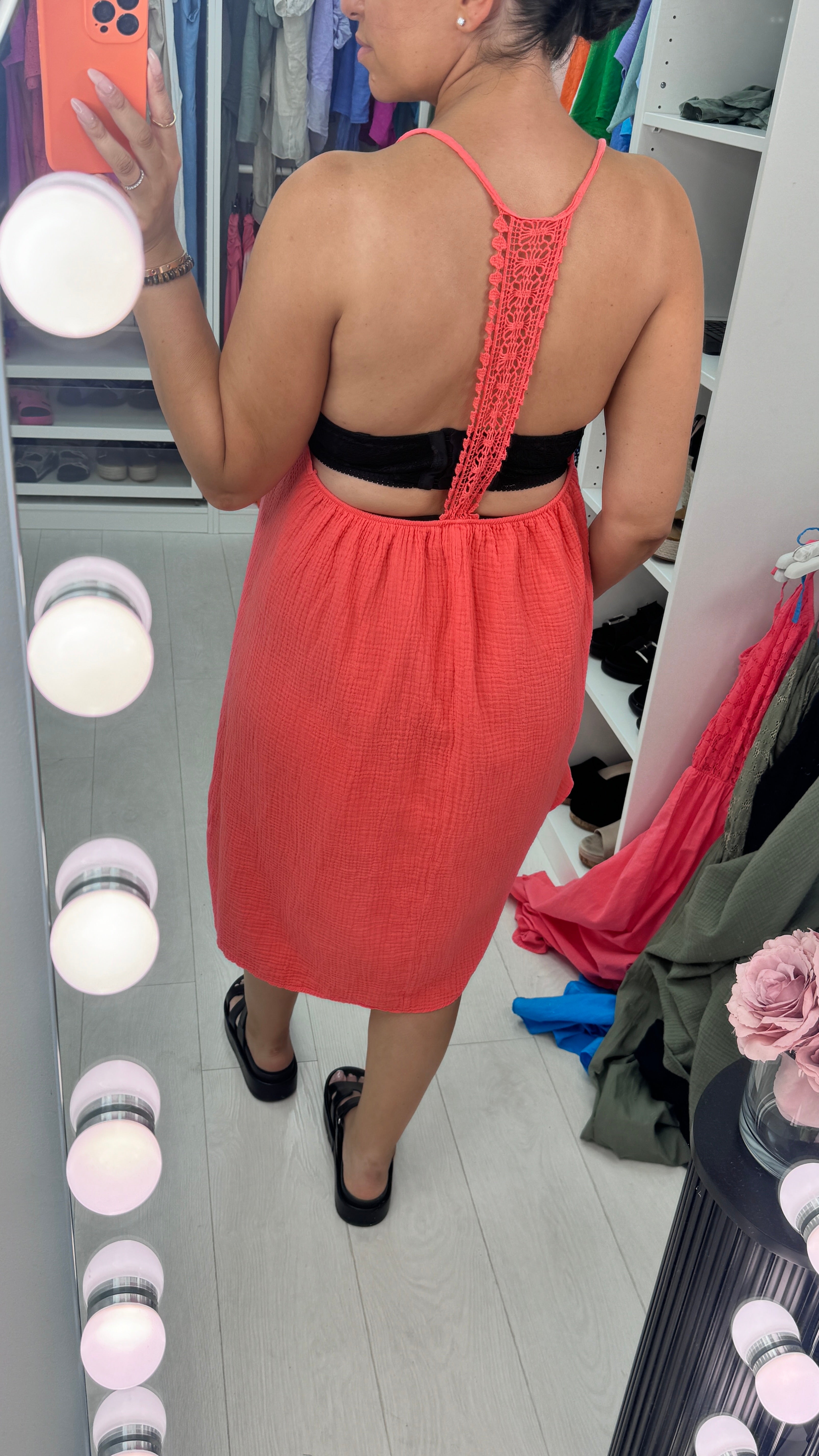 Adaline Plain Cheesecloth Crochet Trim Detail Dress