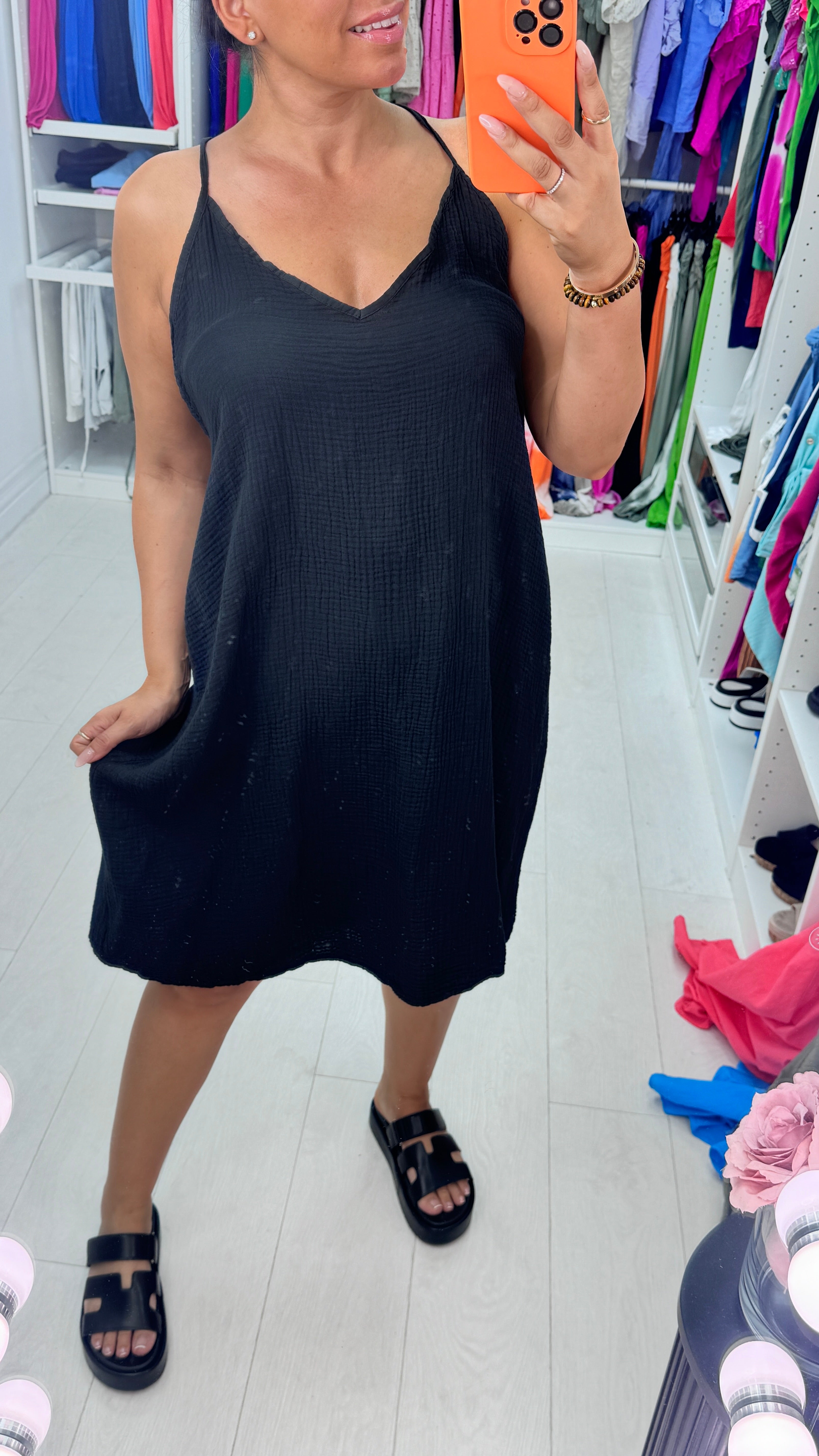 Adaline Plain Cheesecloth Crochet Trim Detail Dress