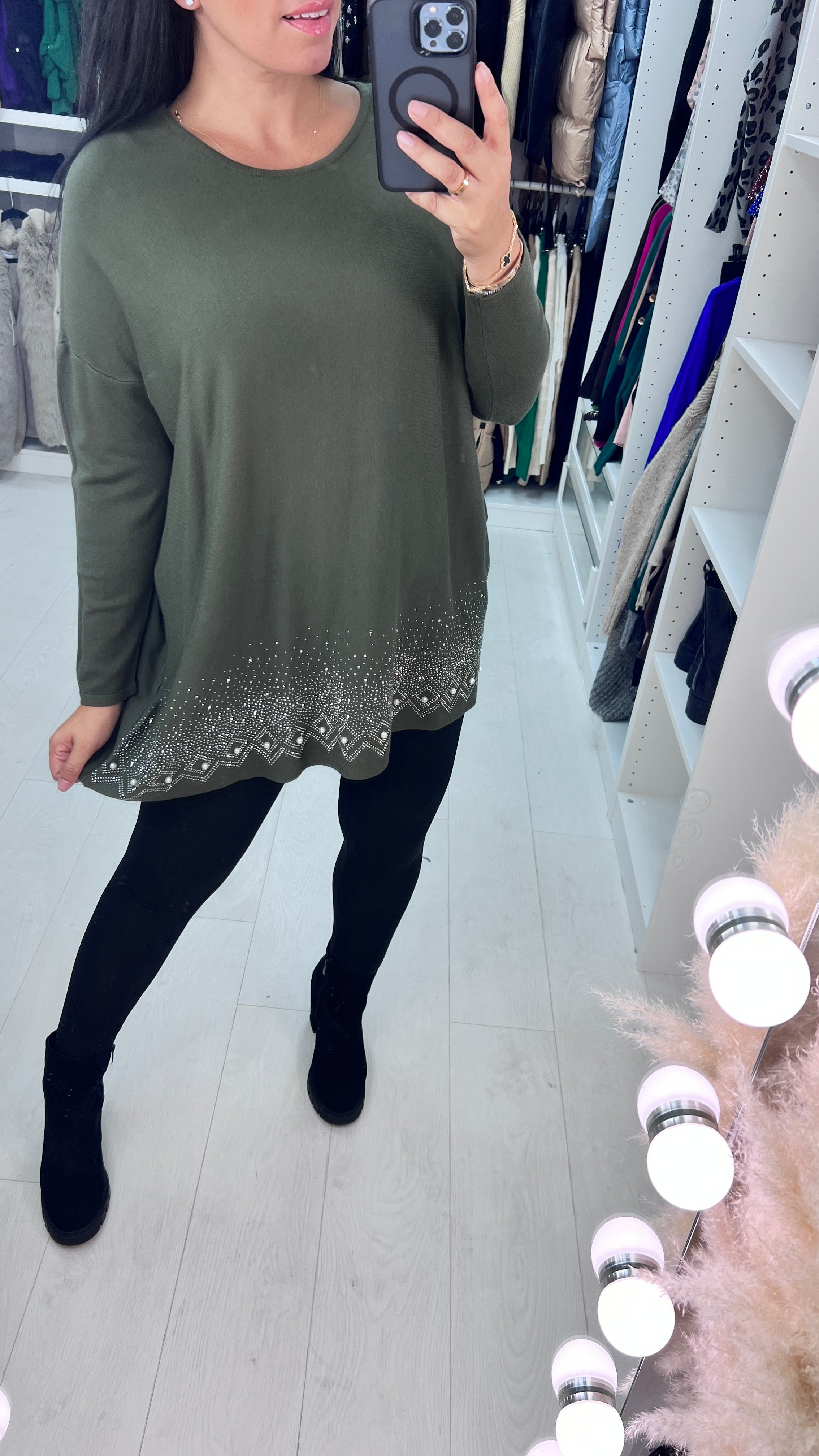 Danla Pearl & Diamante Hem Soft Knit Jumper
