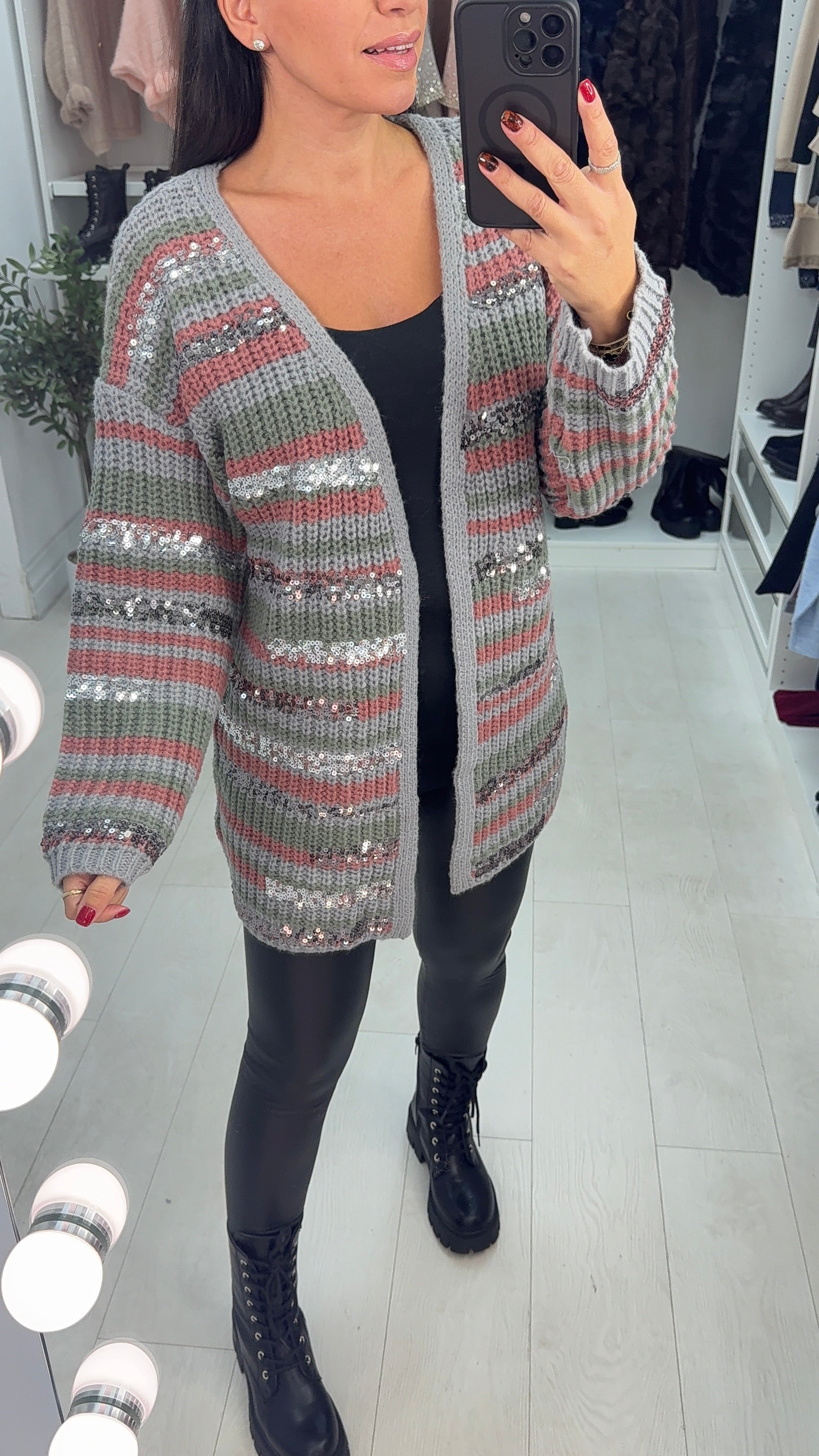 Sammi Sequin Detailed Chunky Knit Cardigan