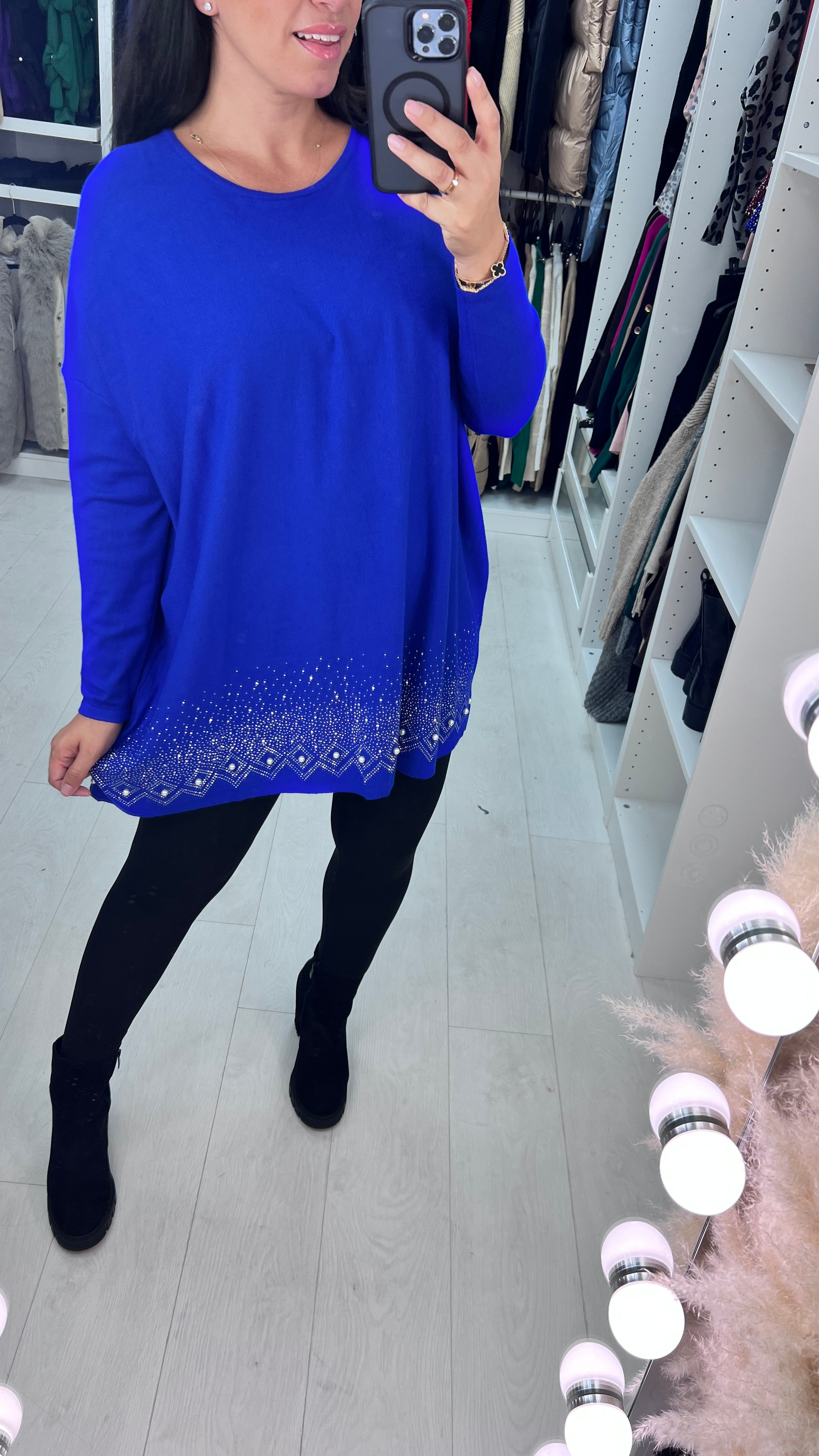 Danla Pearl & Diamante Hem Soft Knit Jumper