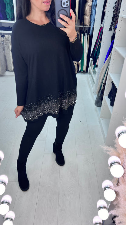 Danla Pearl & Diamante Hem Soft Knit Jumper