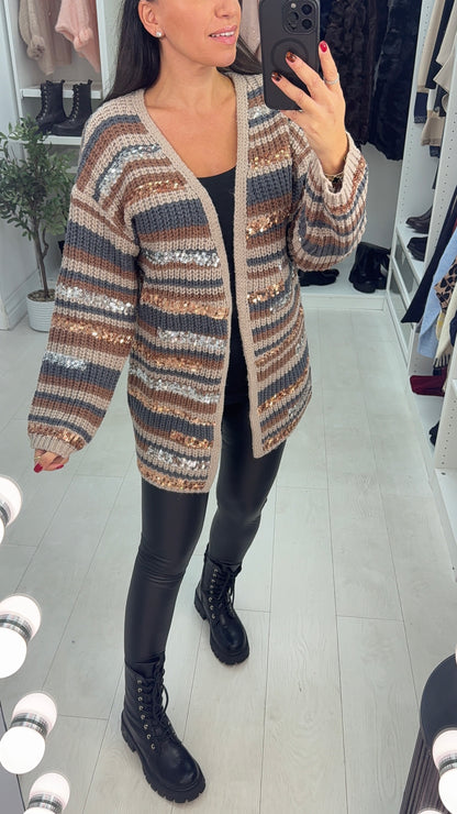 Sammi Sequin Detailed Chunky Knit Cardigan