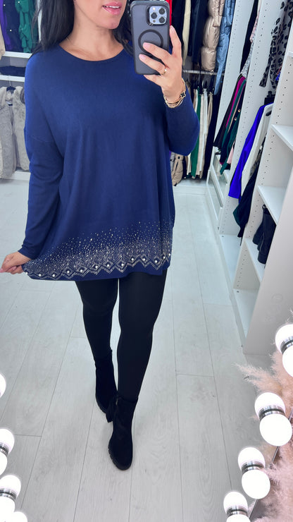 Danla Pearl & Diamante Hem Soft Knit Jumper