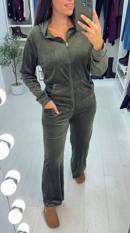 Oksana Velour Zip-Up Hoodie Loungewear Set