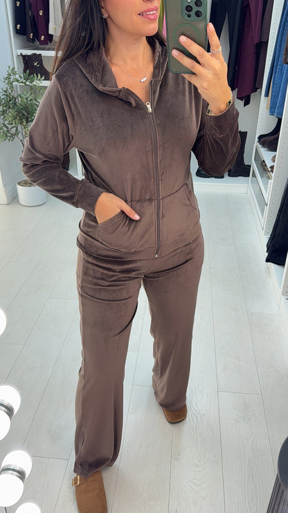 Oksana Velour Zip-Up Hoodie Loungewear Set