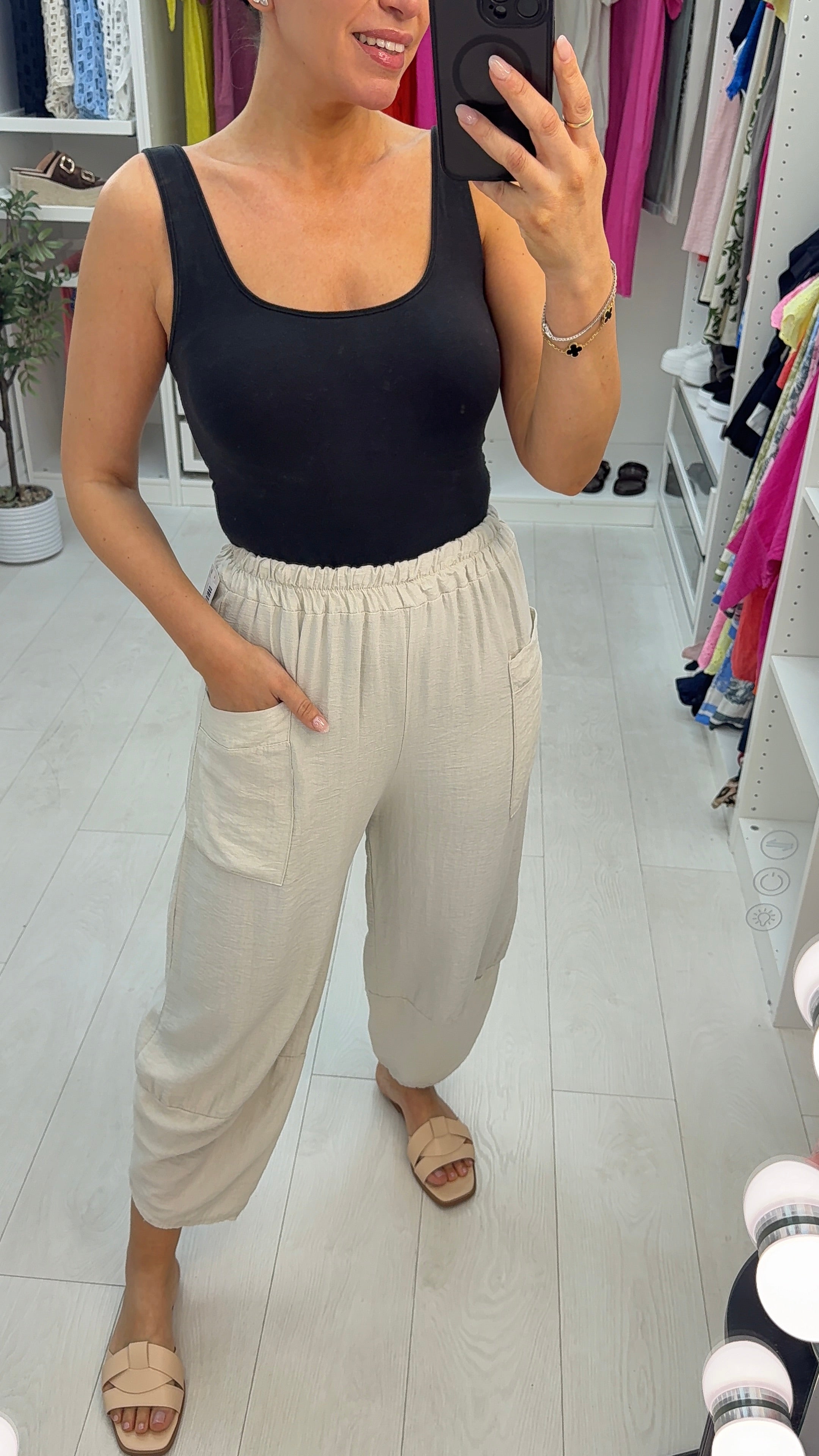 Izalea Plain Elasticated Waist Carrot Leg Trousers