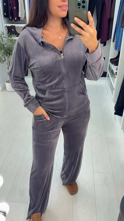 Oksana Velour Zip-Up Hoodie Loungewear Set