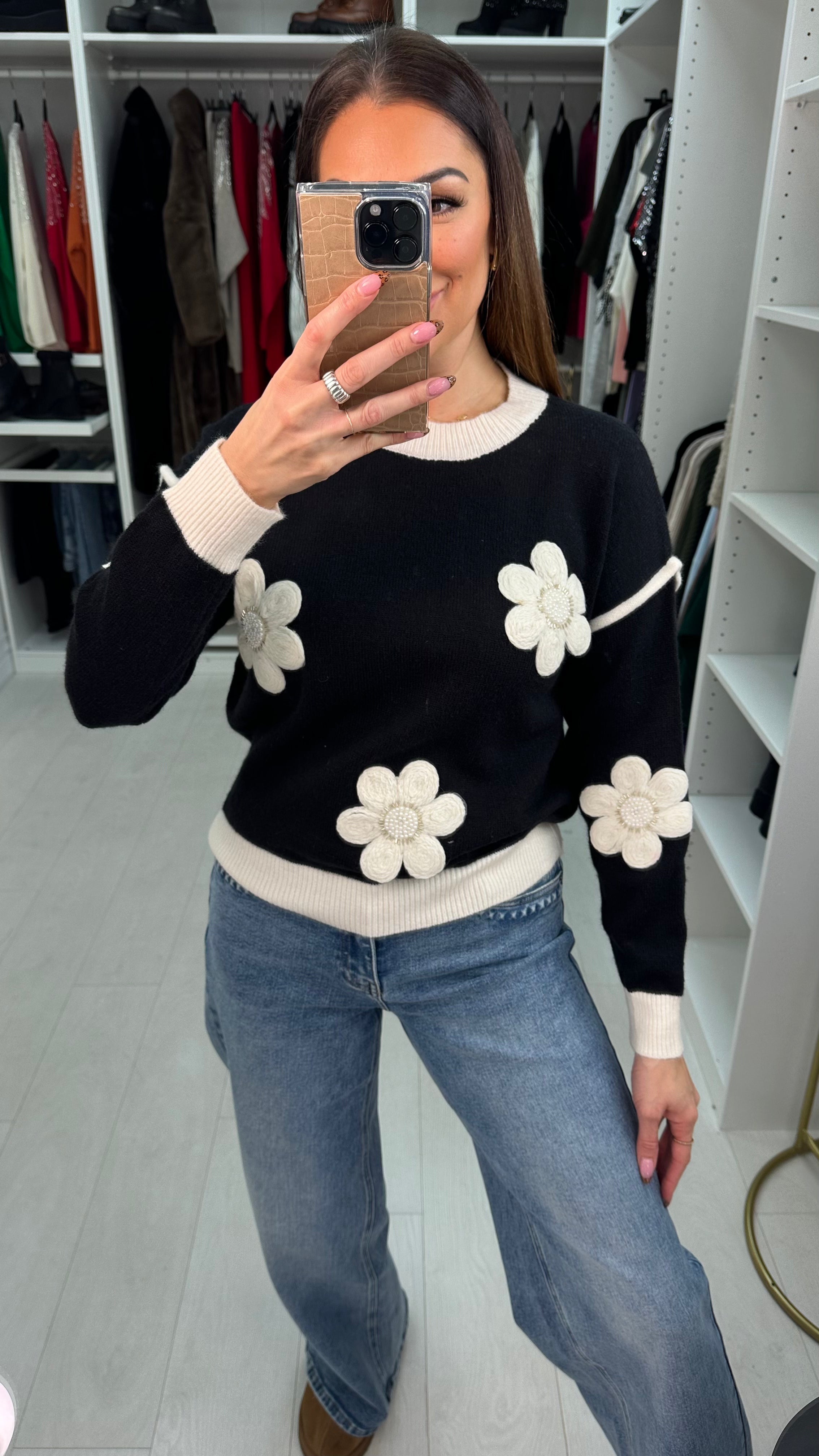 Marcelo Embellished Flower Detailed Knit Jumper